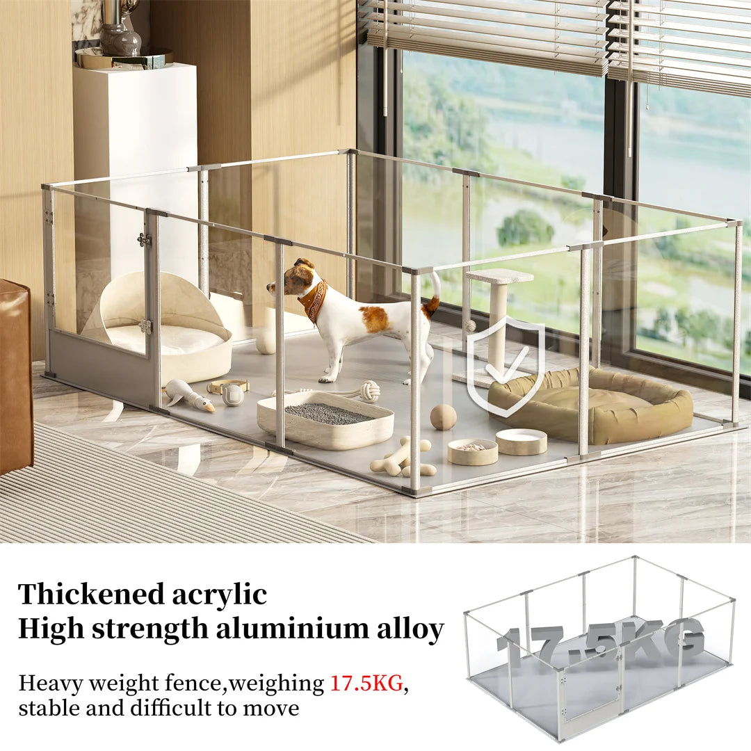 Ex-Large Clear Acrylic Dog Playpen Waterproof Pet Exercise Fence with Whelping Pad Dog Playpen Exercise Fence for Cats And Dogs