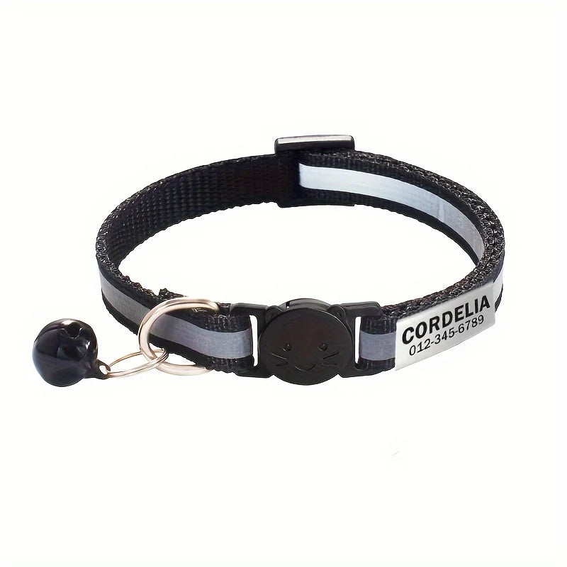 Personalized Reflective Cat Collar Safety Breakaway Cats Collars with Bell Quick Release ID Nameplate Necklace Free Engraving