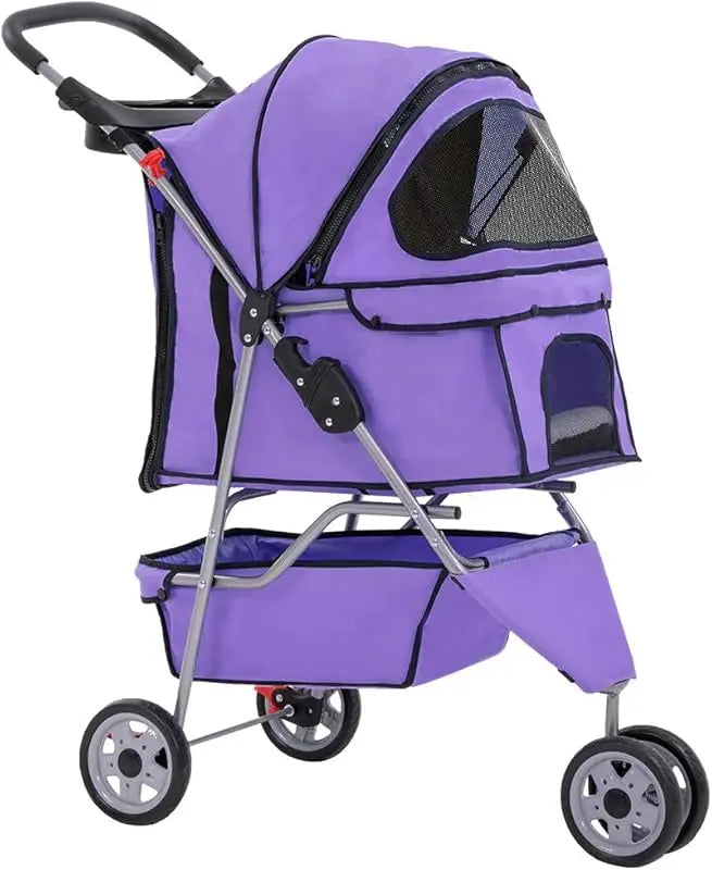 3-Wheel Pet Stroller Breathable Mesh, Lightweight Travel Carrier for Dogs & Cats,Waterproof, Foldable Design with Storage Basket