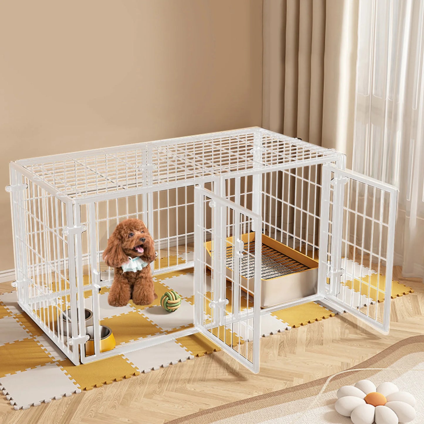 48 Inch Kennel Cage with Door Heavy Duty Wire Dog Crates Metal Grid Dogs Cage Kennel Stackable for Puppy/Small Dog/Rabbit/Pig