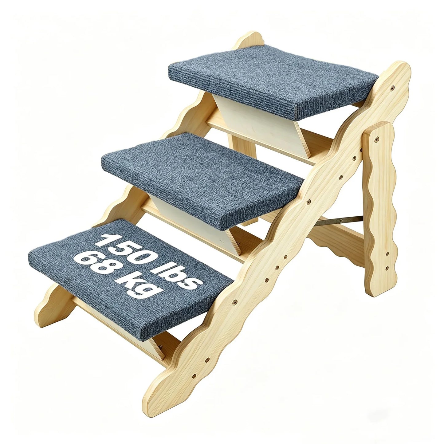 2-in-1 Wooden Pet Stairs & Folding Dog Ramp 3/4 Step Anti-Slip Ladder For High Beds Cars Indoor Cats Dogs Support Up To 150lbs