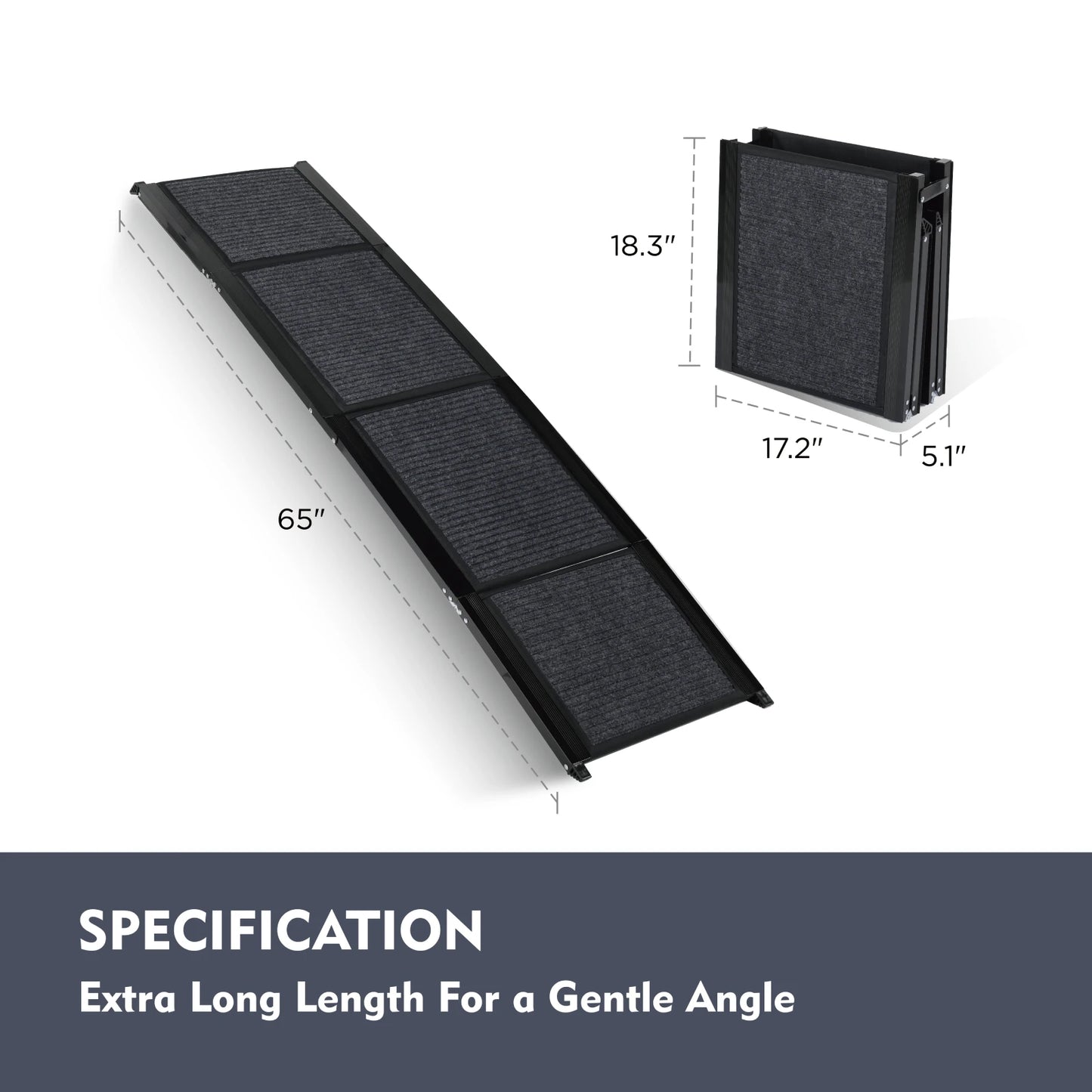 Dog Ramp for Car 65"X17.2" Large Folding Pet Stair Ramps for Truck, SUV, with Non-Slip Surface, Up to 250LBS, Outdoor Dog Car Ramp for Medium & Large Dogs, Portable Pet Steps