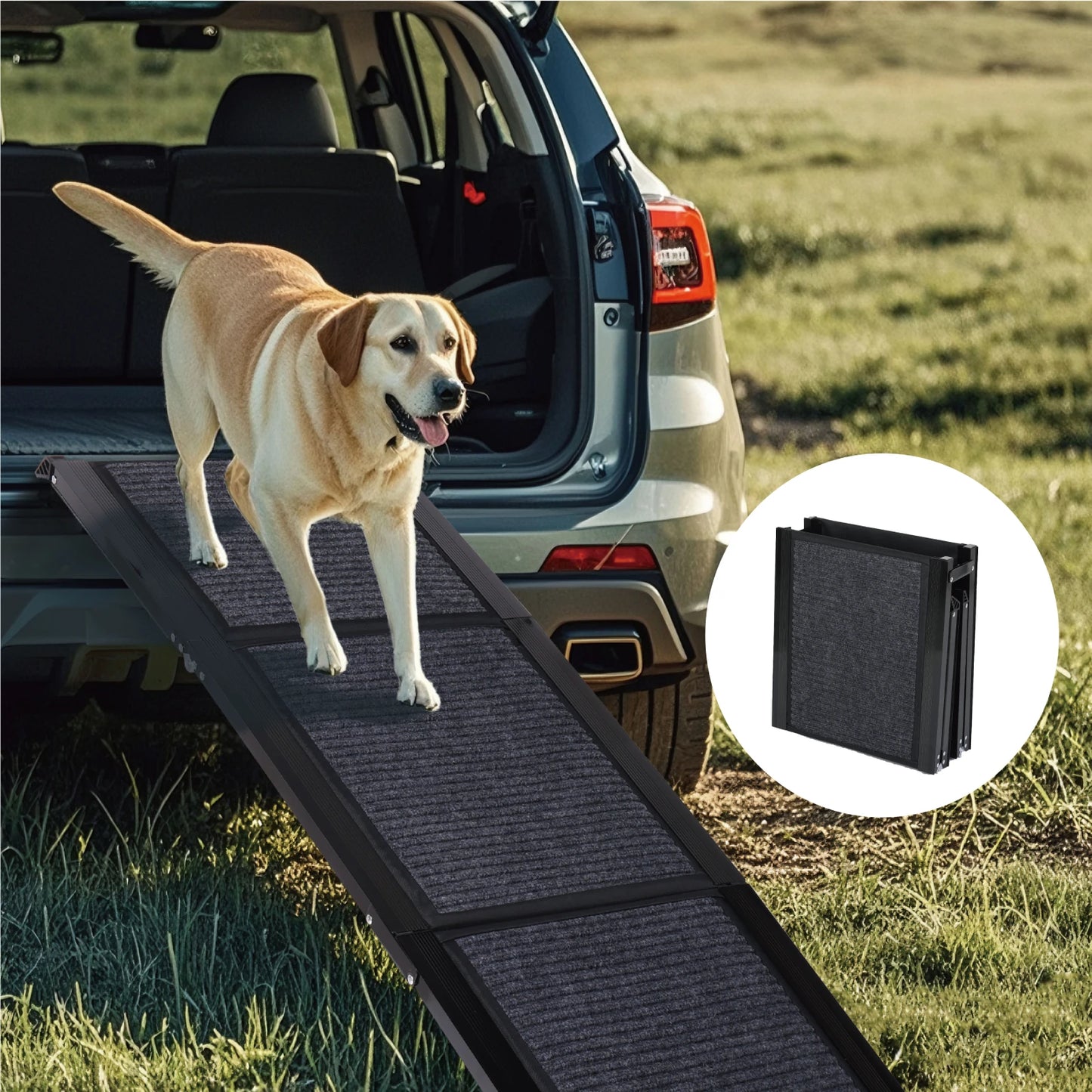Dog Ramp for Car 65"X17.2" Large Folding Pet Stair Ramps for Truck, SUV, with Non-Slip Surface, Up to 250LBS, Outdoor Dog Car Ramp for Medium & Large Dogs, Portable Pet Steps