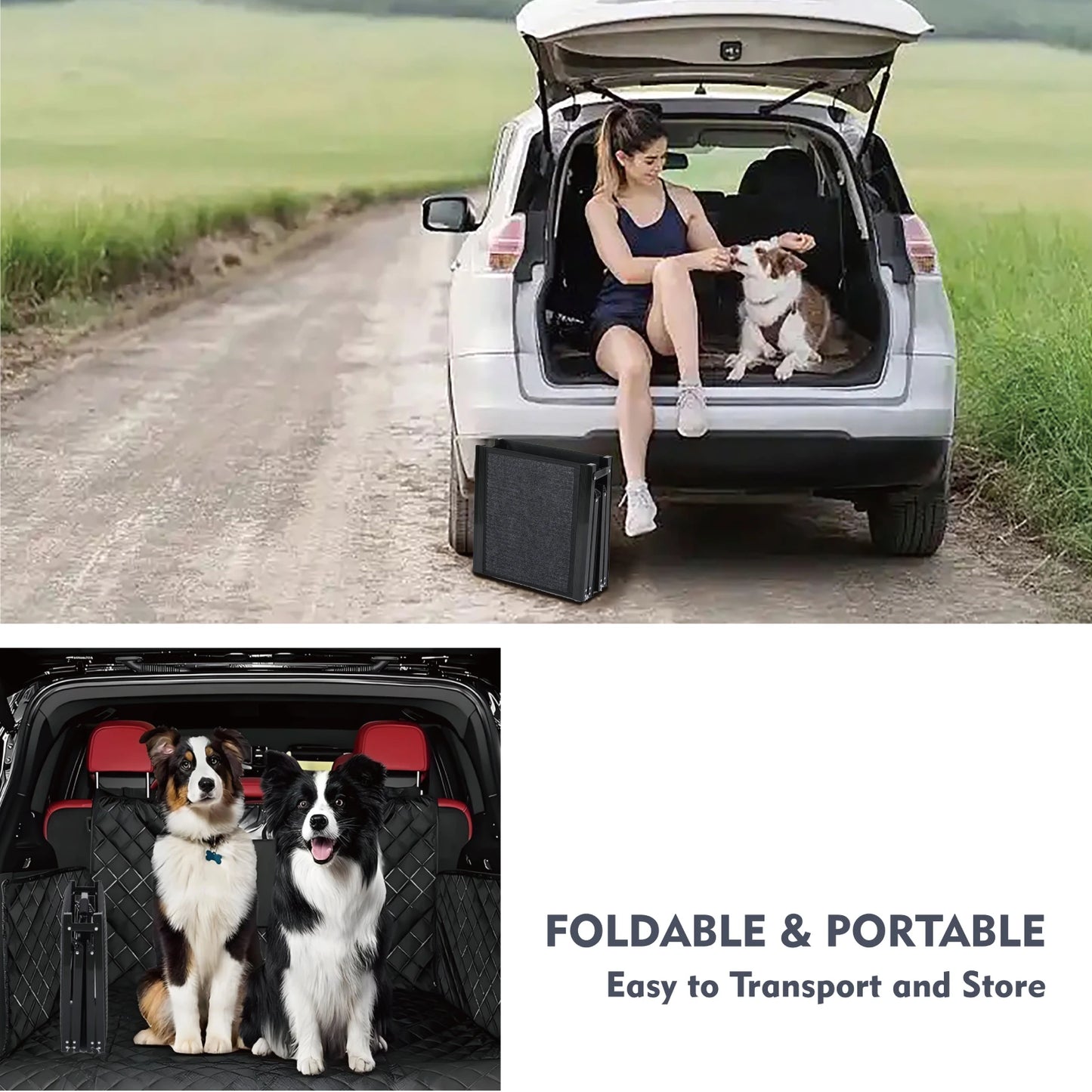 Dog Ramp for Car 65"X17.2" Large Folding Pet Stair Ramps for Truck, SUV, with Non-Slip Surface, Up to 250LBS, Outdoor Dog Car Ramp for Medium & Large Dogs, Portable Pet Steps