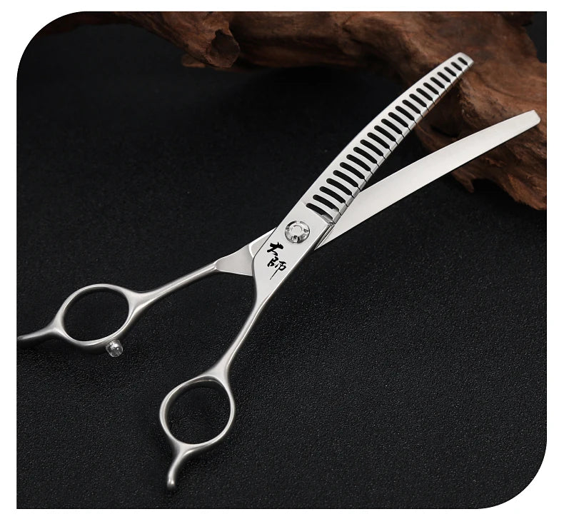 Fenice Master Series 7.0 Inch JP440C 3D Gradient Traceless Teeth Pet Curved Natural/Chunker Scissors Specialised for Pet Groomer
