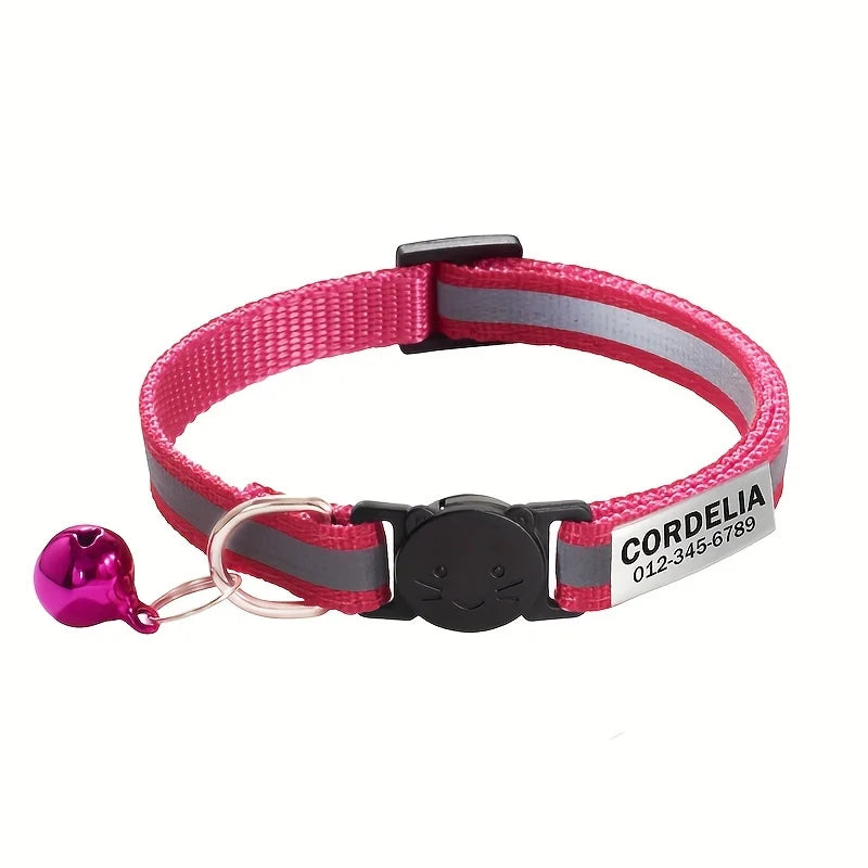 Personalized Reflective Cat Collar Safety Breakaway Cats Collars with Bell Quick Release ID Nameplate Necklace Free Engraving