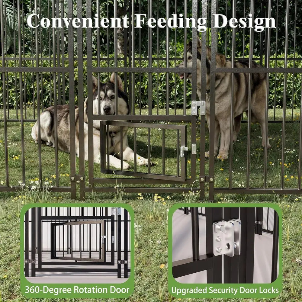 Durable 10x10ft Outdoor Dog Kennel with Feeding Door, Roof, and Double Safety Locks