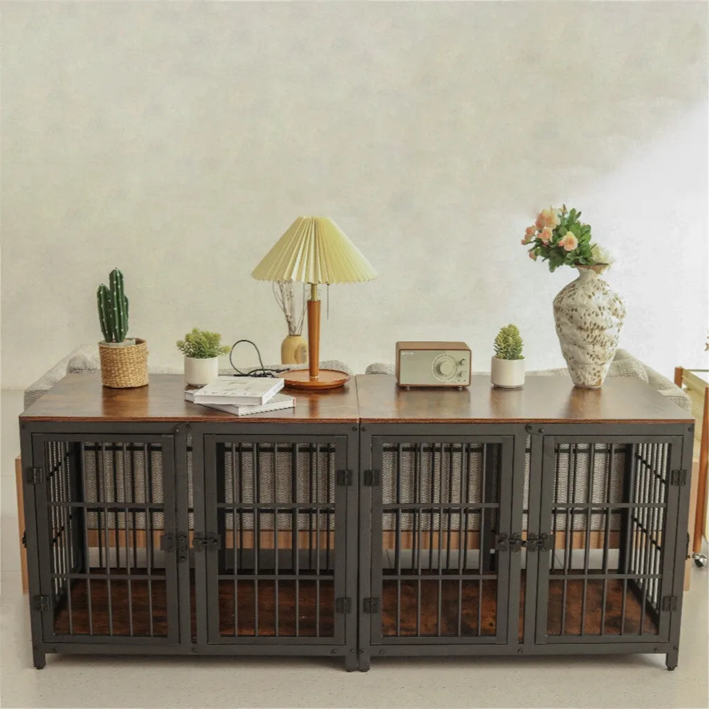 1Pcs Spacious Double Dog Crate with Removable Divider Furniture Style Kennel Cage Ultra Thicken