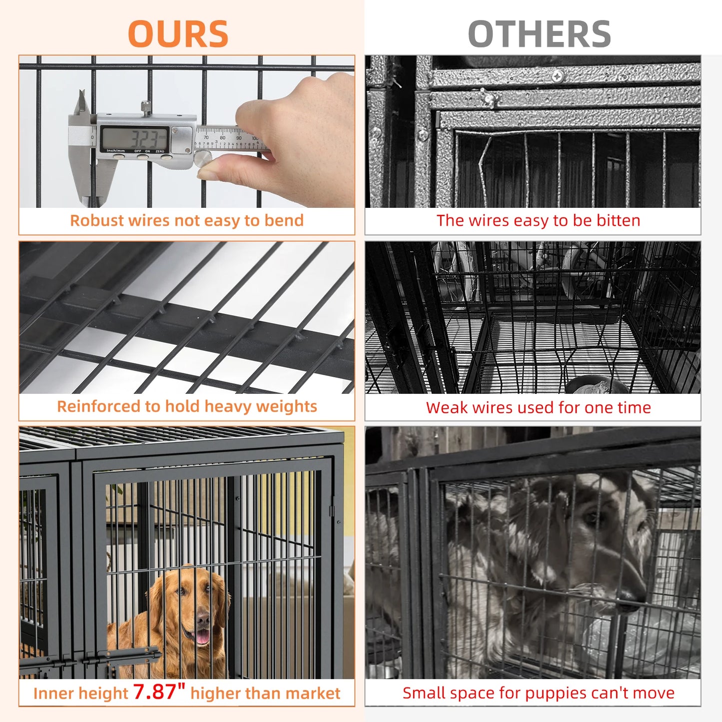 XXXL Large Heavy Duty Metal Dog Cage Raised Crate Pet Playpen Kennel Partition for 2 Dogs with Double Door Tray Divider Playpen