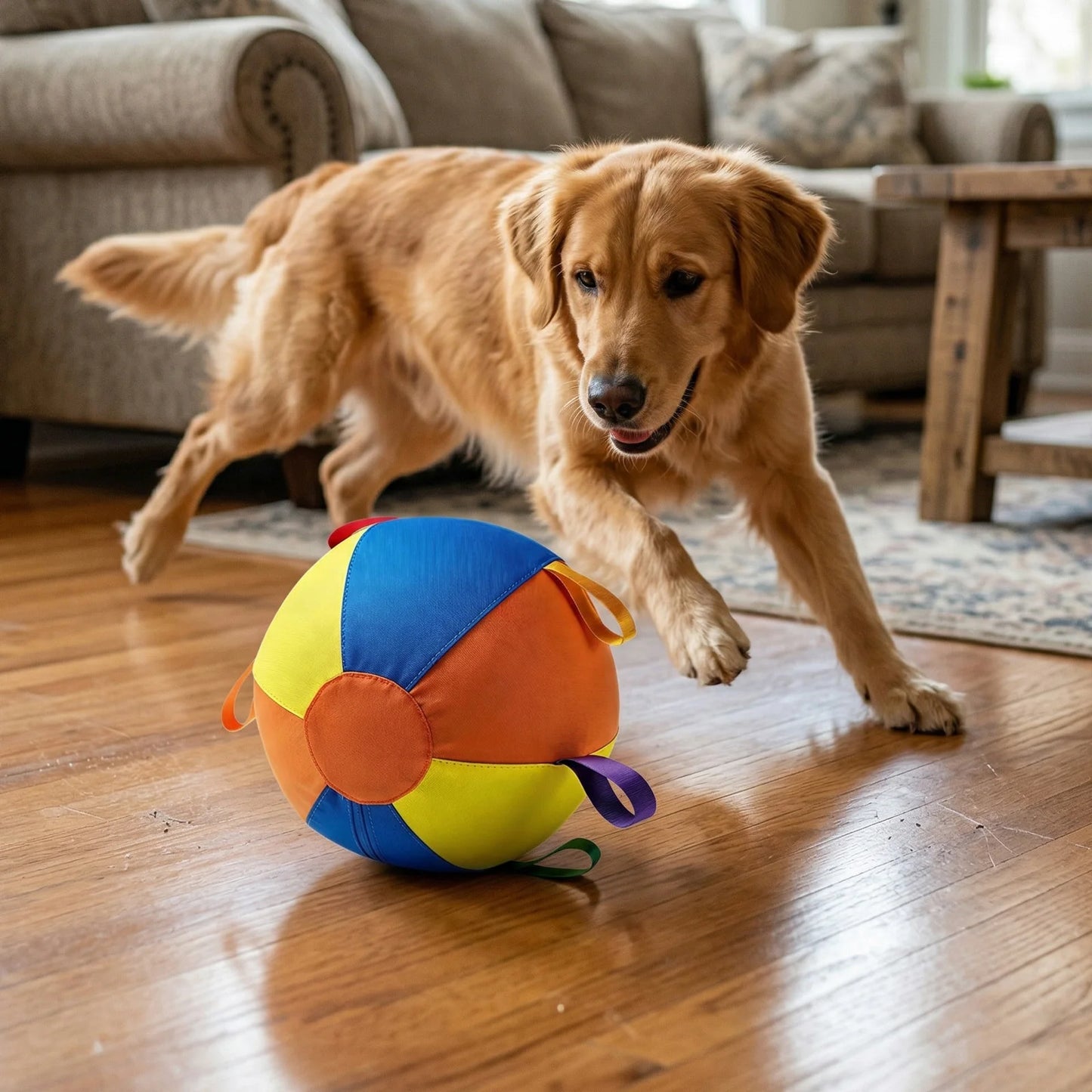 Giant Herding Ball with Straps Set Chew Resistant Fabric Dog Ball Inflatable Big Ball for Medium Large Dogs Golden Retriever