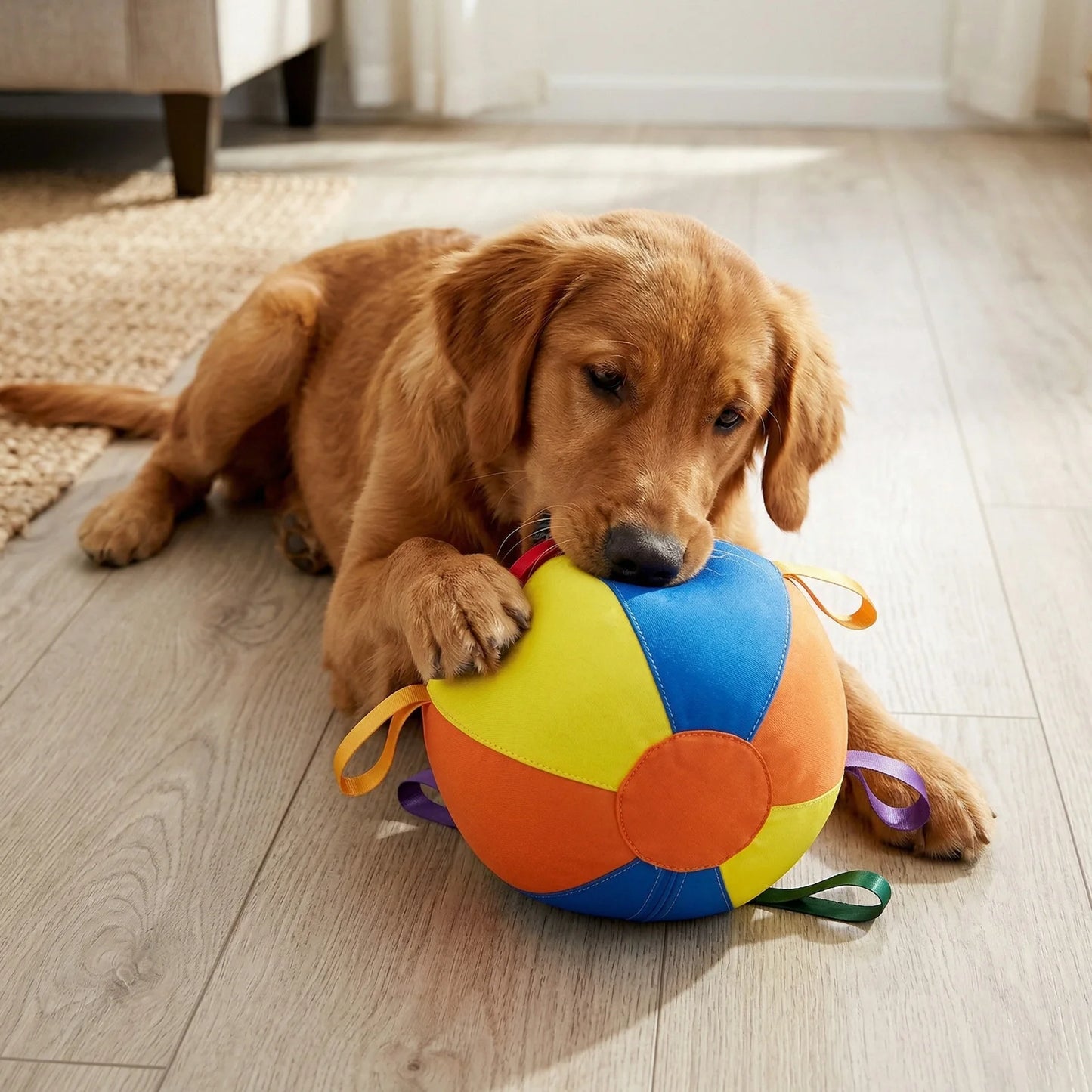 Giant Herding Ball with Straps Set Chew Resistant Fabric Dog Ball Inflatable Big Ball for Medium Large Dogs Golden Retriever