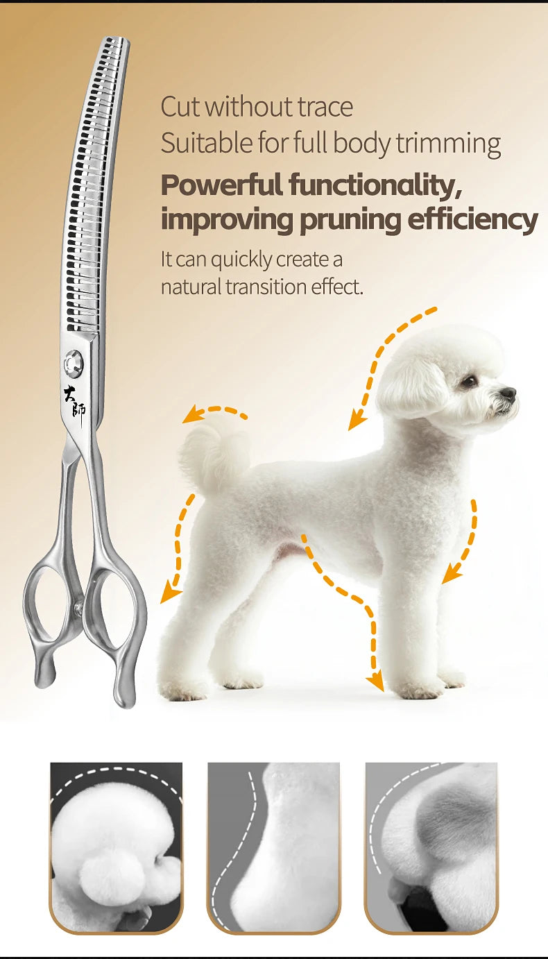 Fenice Master Series 7.0 Inch JP440C 3D Gradient Traceless Teeth Pet Curved Natural/Chunker Scissors Specialised for Pet Groomer