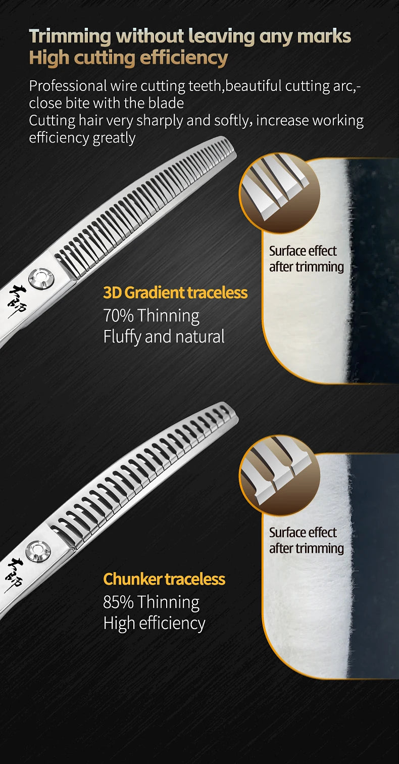 Fenice Master Series 7.0 Inch JP440C 3D Gradient Traceless Teeth Pet Curved Natural/Chunker Scissors Specialised for Pet Groomer