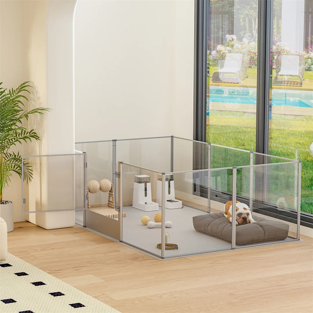 Ex-Large Clear Acrylic Dog Playpen Waterproof Pet Exercise Fence with Whelping Pad Dog Playpen Exercise Fence for Cats And Dogs