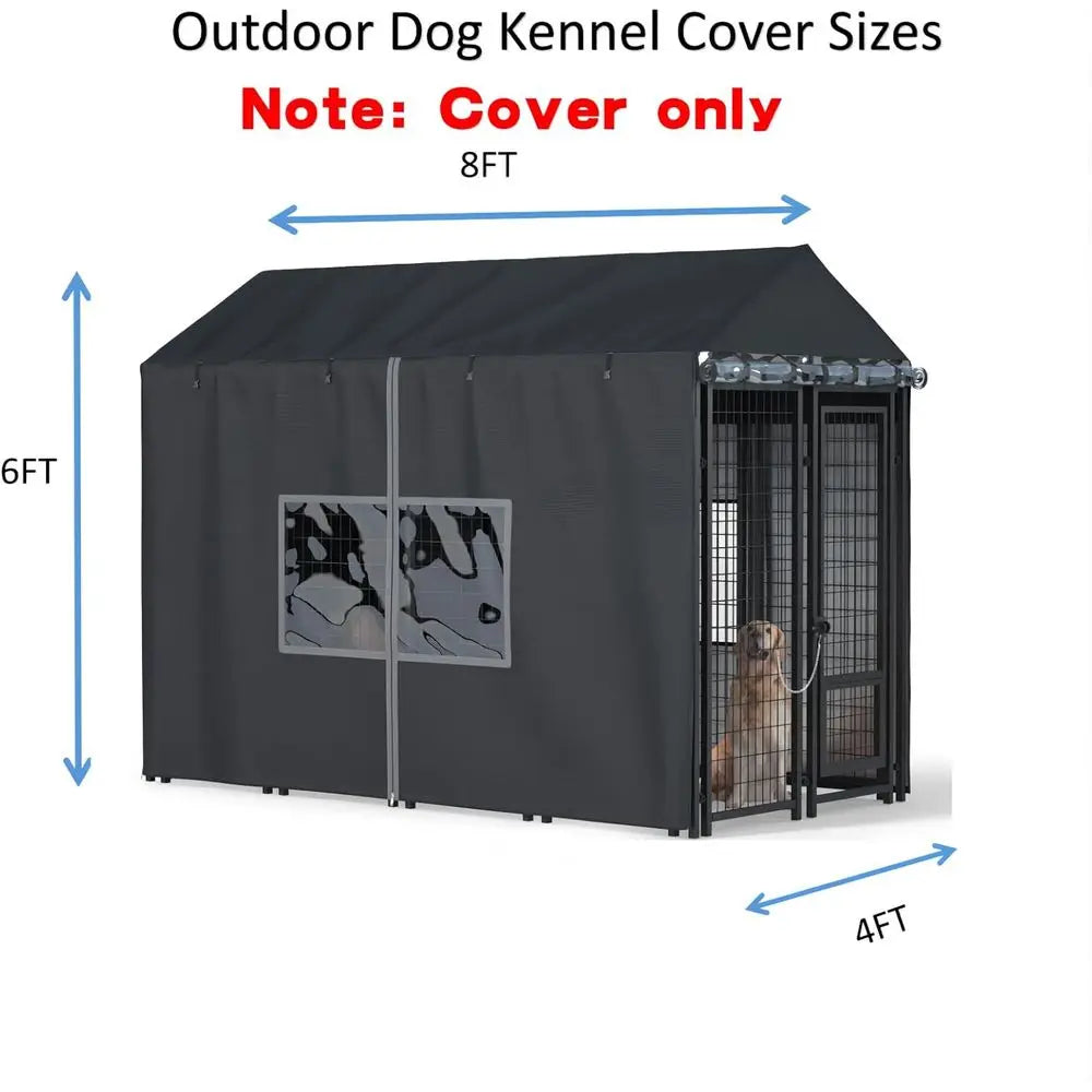 Outdoor Dog Kennel Cover - ull Coverage or 8'Dx4'Wx6'H Dog Cages, 600D Heavy Duty Waterproo Kennel Cover, Black