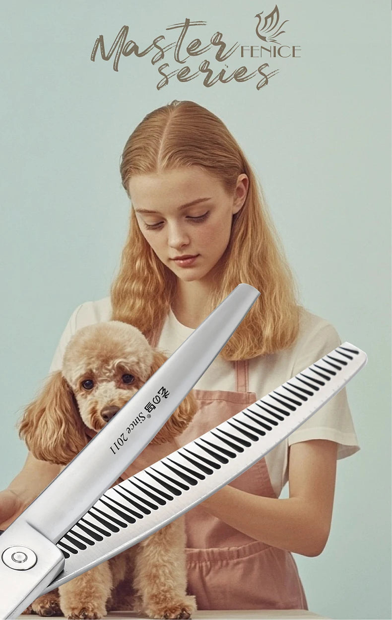 Fenice Master Series 7.0 Inch JP440C 3D Gradient Traceless Teeth Pet Curved Natural/Chunker Scissors Specialised for Pet Groomer
