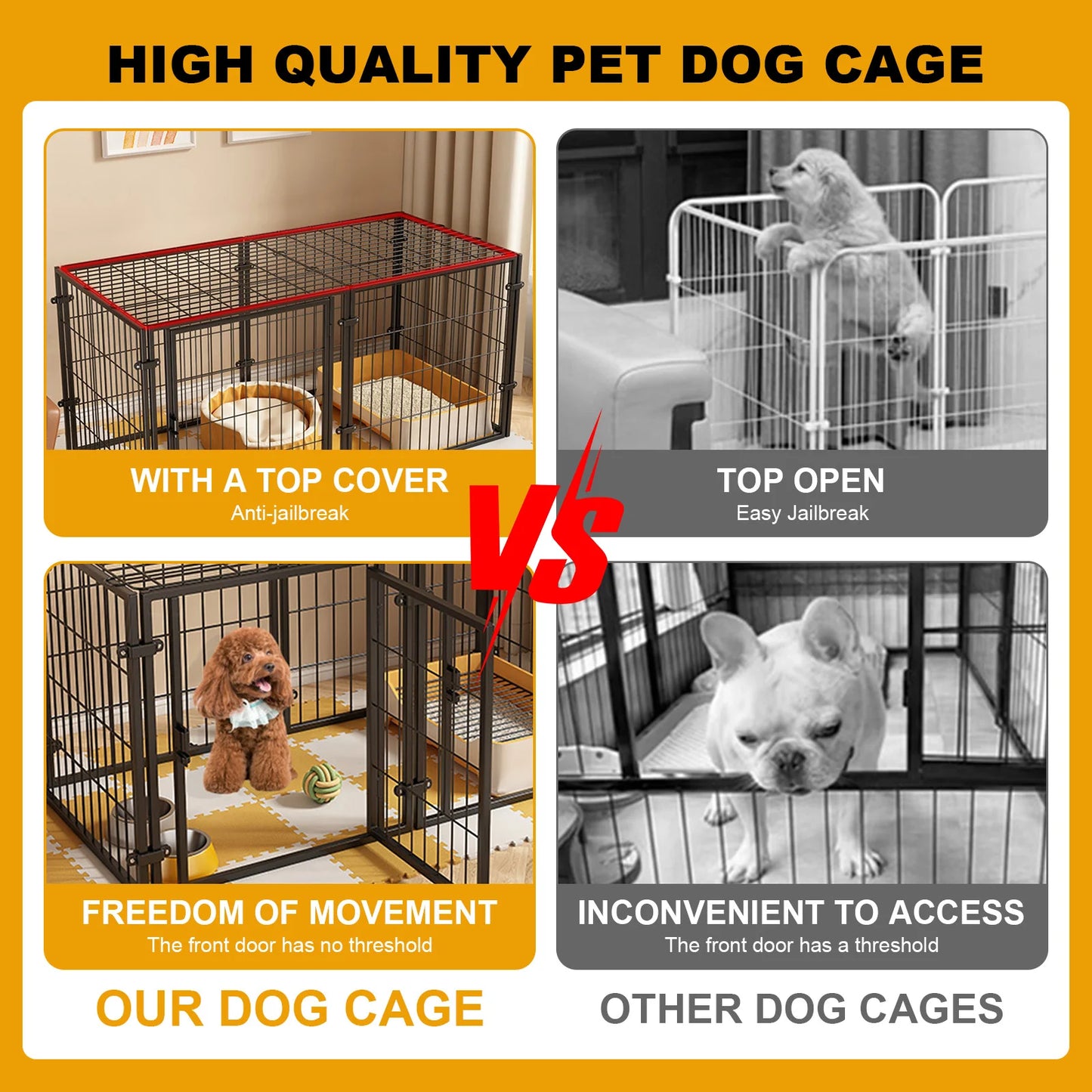 48 Inch Kennel Cage with Door Heavy Duty Wire Dog Crates Metal Grid Dogs Cage Kennel Stackable for Puppy/Small Dog/Rabbit/Pig