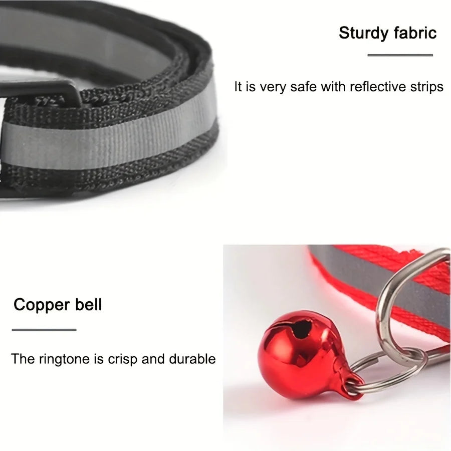 Personalized Reflective Cat Collar Safety Breakaway Cats Collars with Bell Quick Release ID Nameplate Necklace Free Engraving
