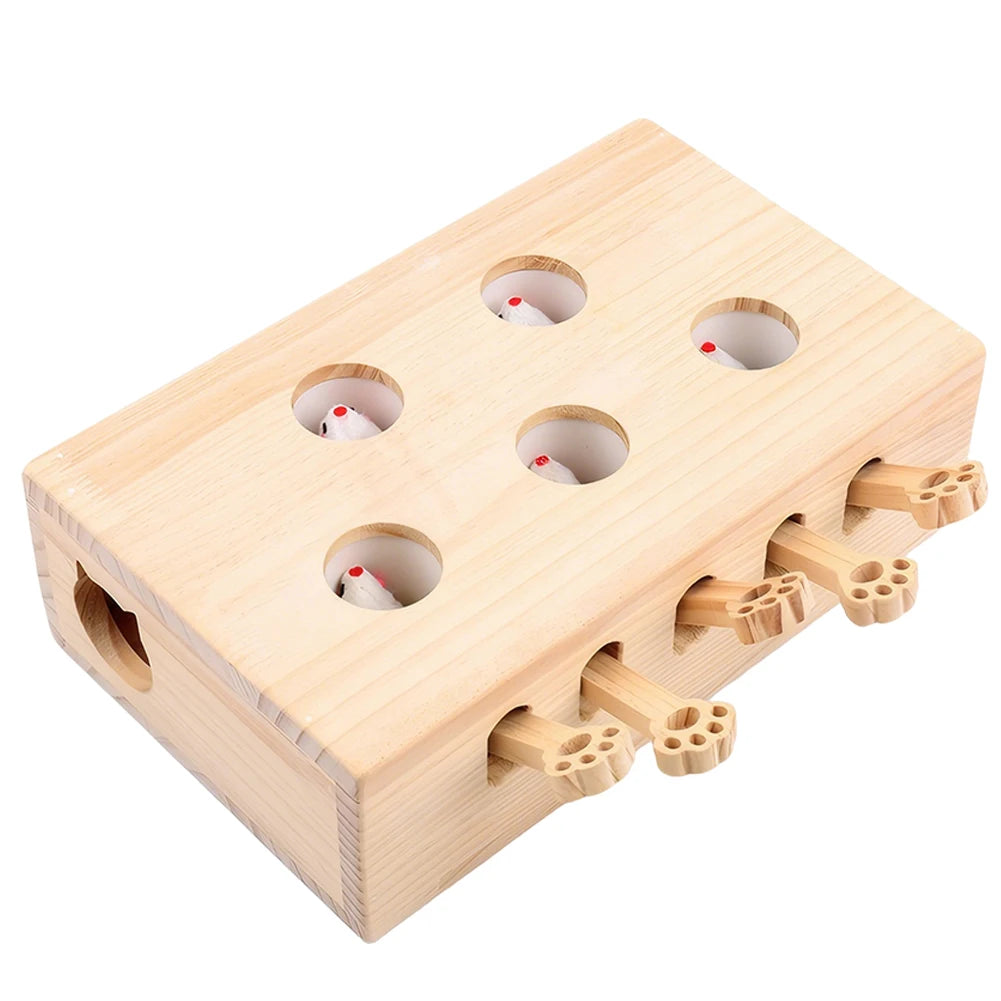 Wooden Whack-A-Mole Cat Toy Catch Mice Game Interactive Cat Toy for Cats & Kittens