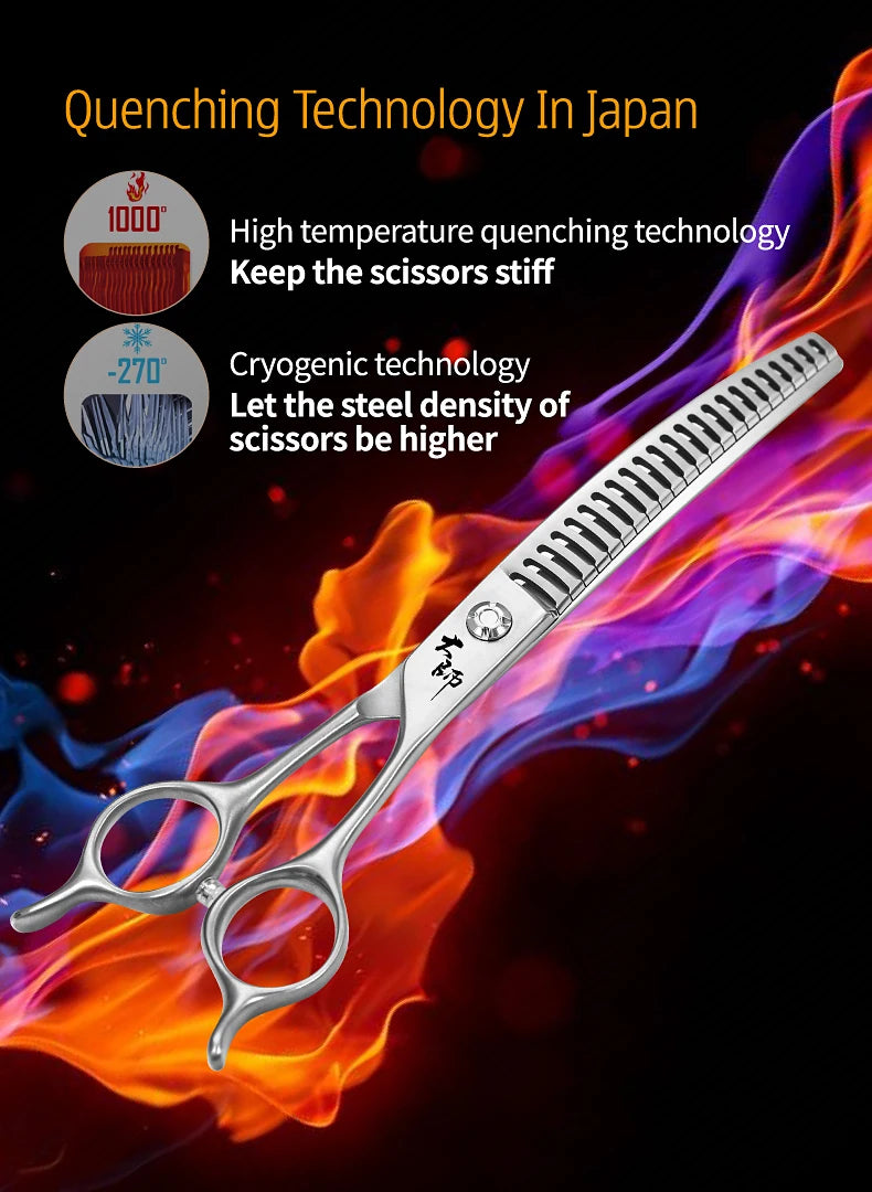 Fenice Master Series 7.0 Inch JP440C 3D Gradient Traceless Teeth Pet Curved Natural/Chunker Scissors Specialised for Pet Groomer