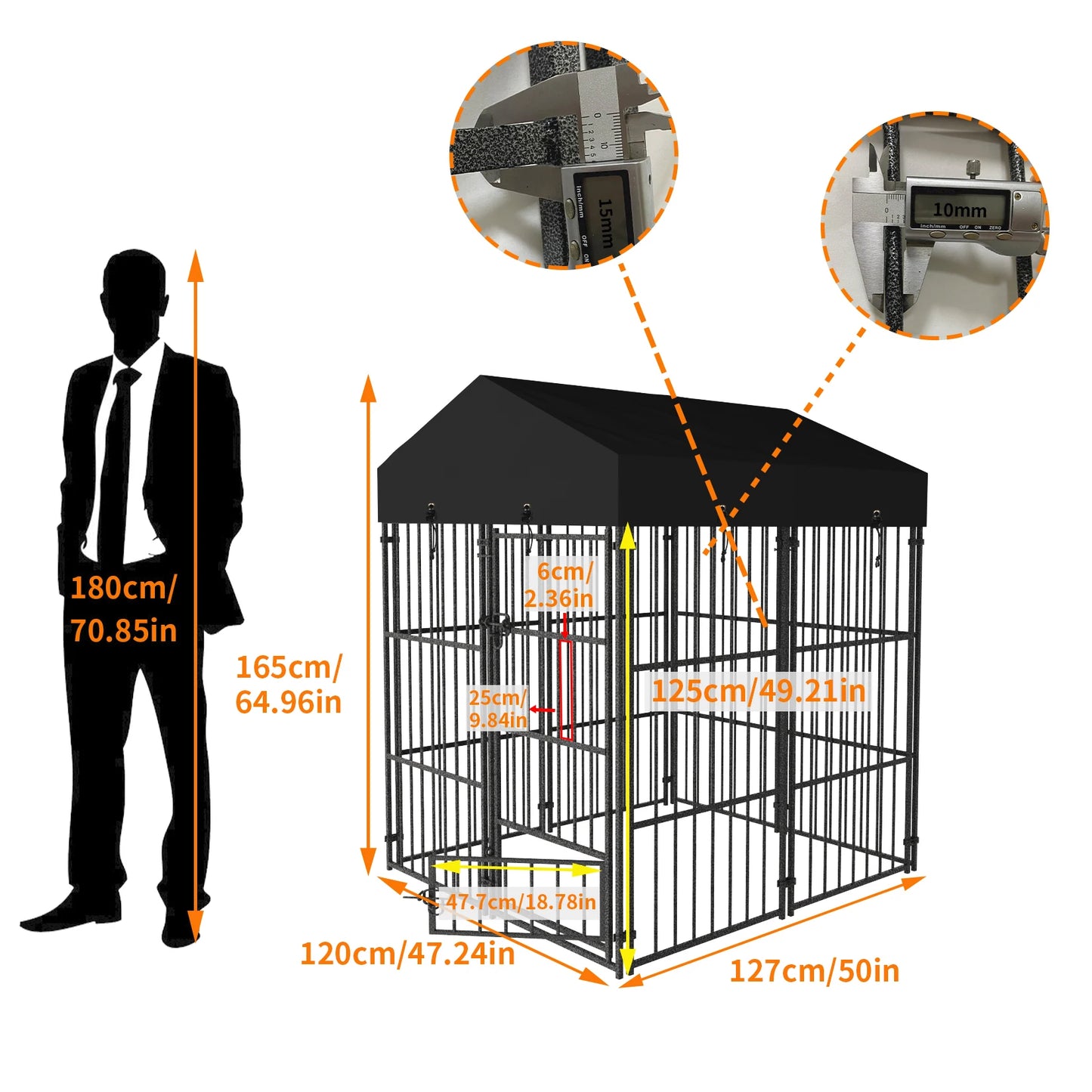 XS-L  Outdoor Dog Kennel with Roof Heavy Duty Metal Dog Crate Playpen for Medium Large Dogs Chicken Duck Enclosure Run