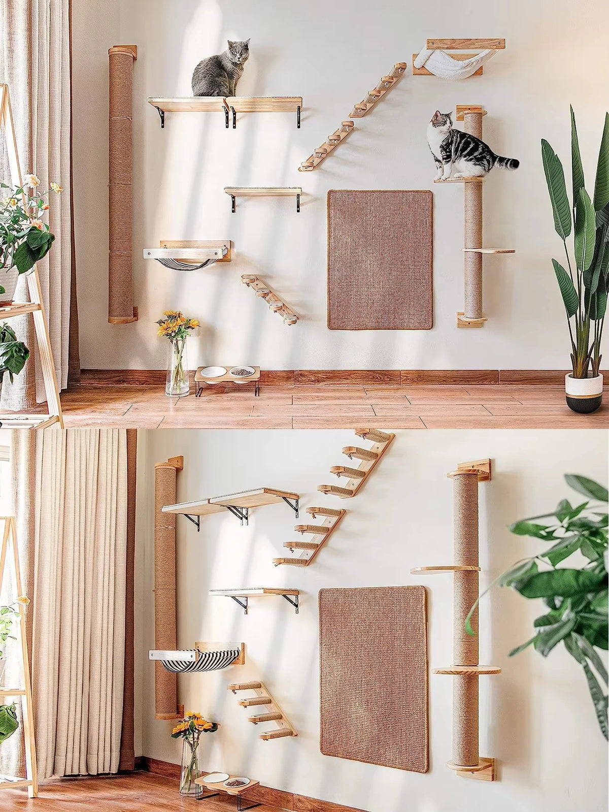 41In Cat Tree With Scratching Posts 2 Perches Platforms Wall Mounted Sisal Scratcher Hammock For Cats Kittens Climb Play Rest