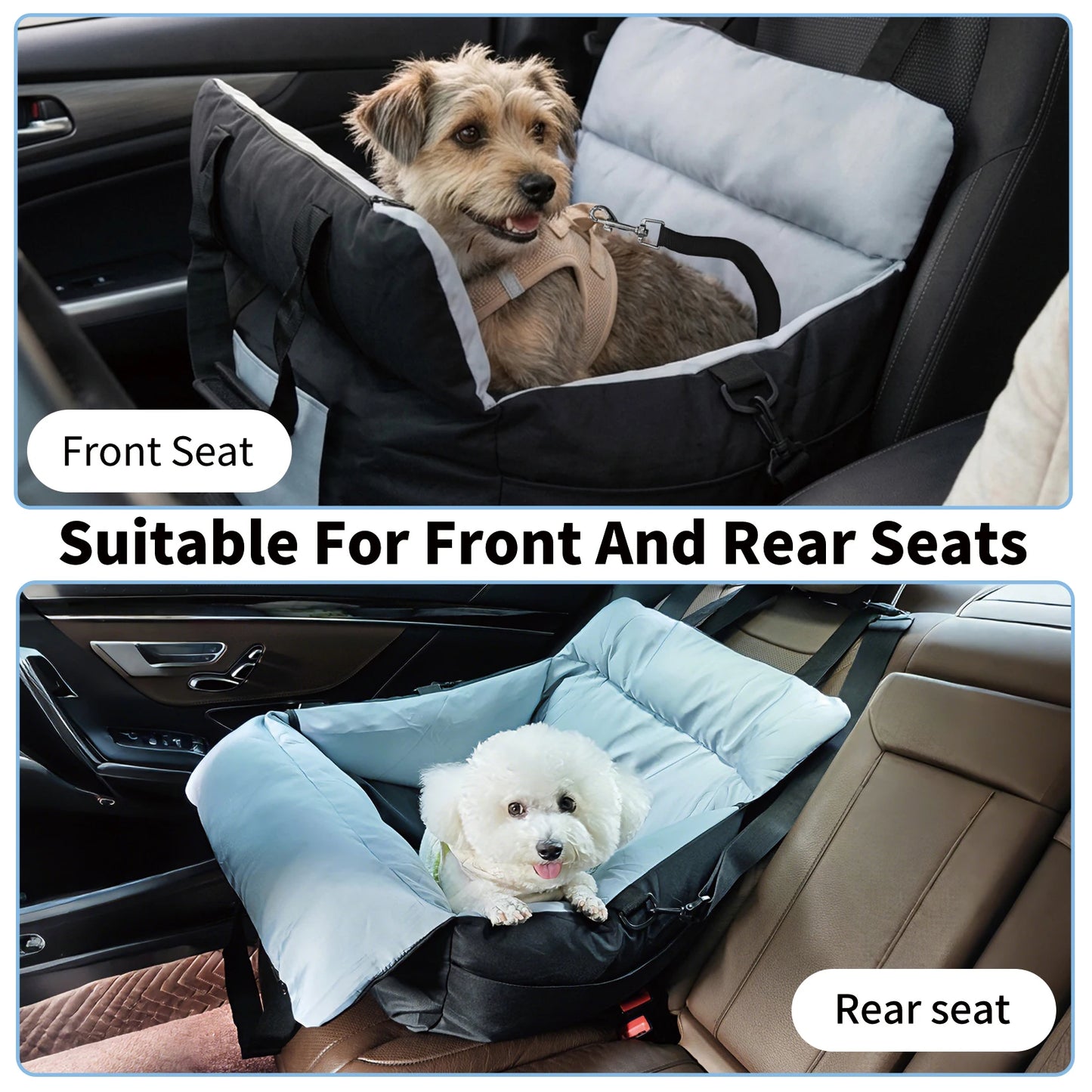 Portable Dog Car Seat Pet Dog Booster Seat Puppy Travel Carrier Bed with Safety Belt Storage Pocket Removable Washable Cover