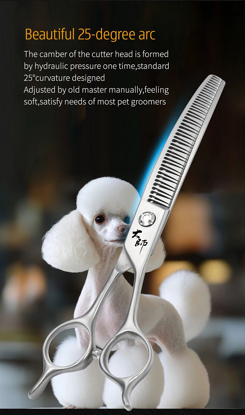 Fenice Master Series 7.0 Inch JP440C 3D Gradient Traceless Teeth Pet Curved Natural/Chunker Scissors Specialised for Pet Groomer