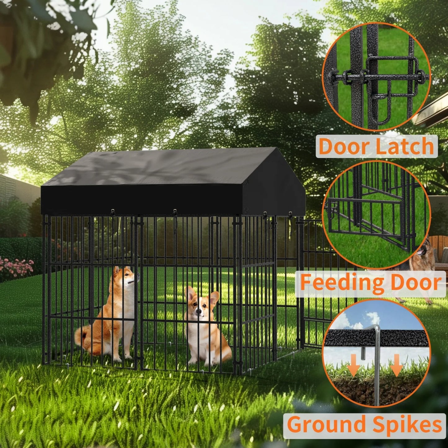 XS-L  Outdoor Dog Kennel with Roof Heavy Duty Metal Dog Crate Playpen for Medium Large Dogs Chicken Duck Enclosure Run