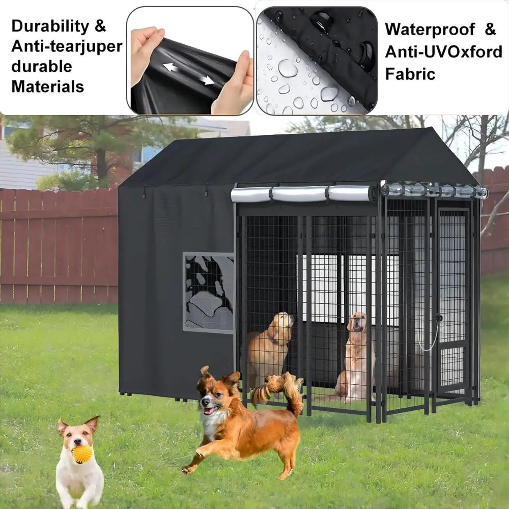 Outdoor Dog Kennel Cover - ull Coverage or 8'Dx4'Wx6'H Dog Cages, 600D Heavy Duty Waterproo Kennel Cover, Black