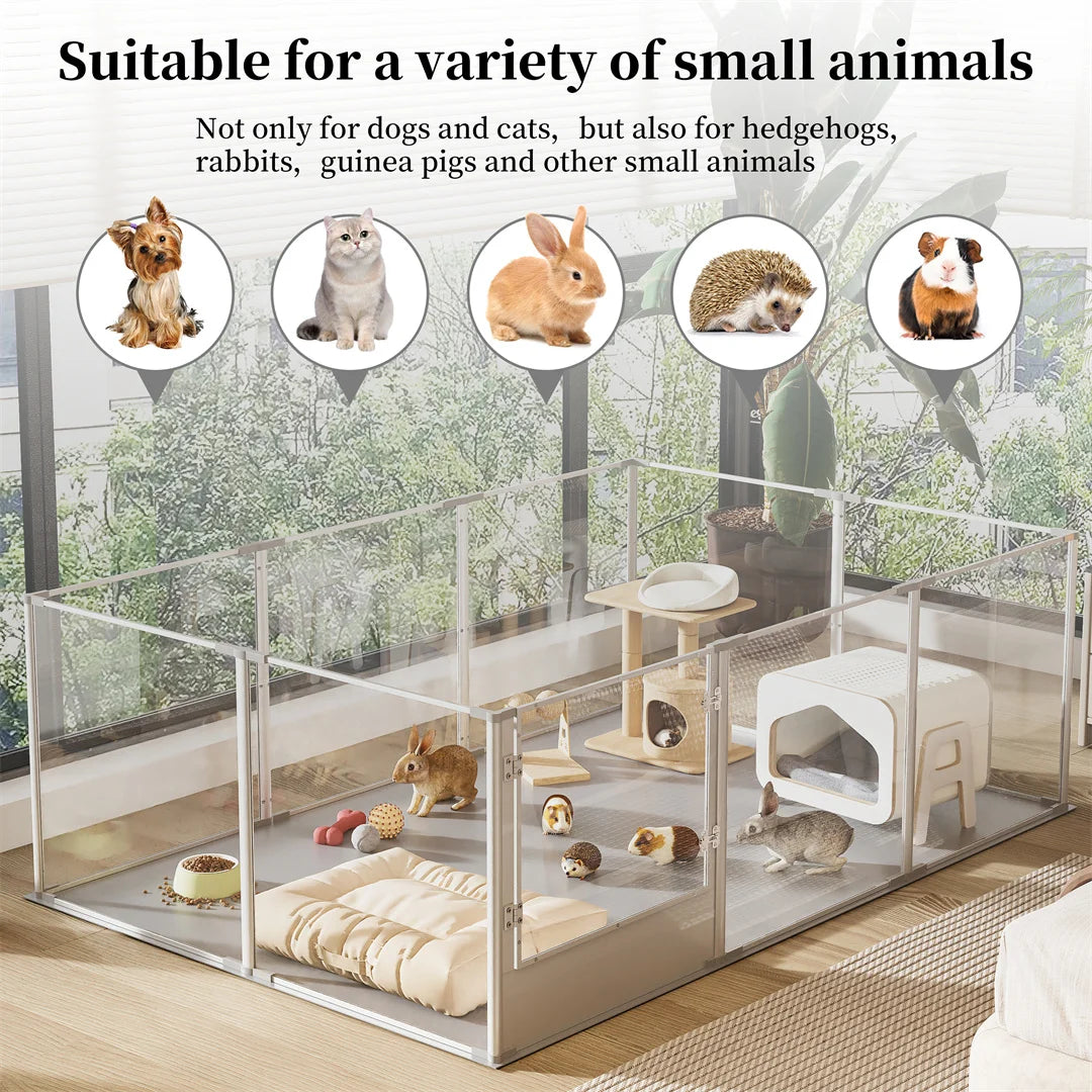 Ex-Large Clear Acrylic Dog Playpen Waterproof Pet Exercise Fence with Whelping Pad Dog Playpen Exercise Fence for Cats And Dogs