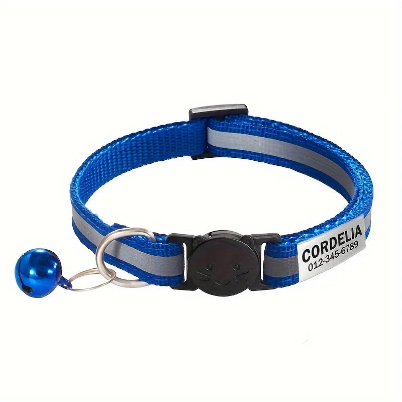 Personalized Reflective Cat Collar Safety Breakaway Cats Collars with Bell Quick Release ID Nameplate Necklace Free Engraving