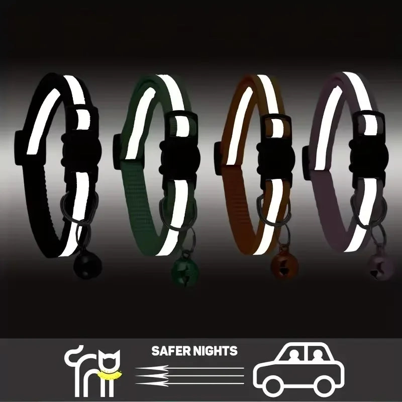 Personalized Reflective Cat Collar Safety Breakaway Cats Collars with Bell Quick Release ID Nameplate Necklace Free Engraving