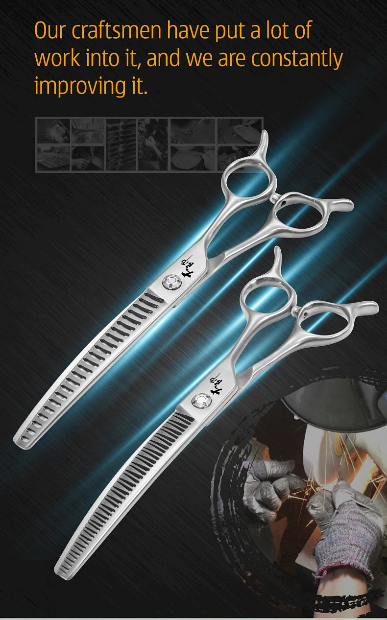 Fenice Master Series 7.0 Inch JP440C 3D Gradient Traceless Teeth Pet Curved Natural/Chunker Scissors Specialised for Pet Groomer