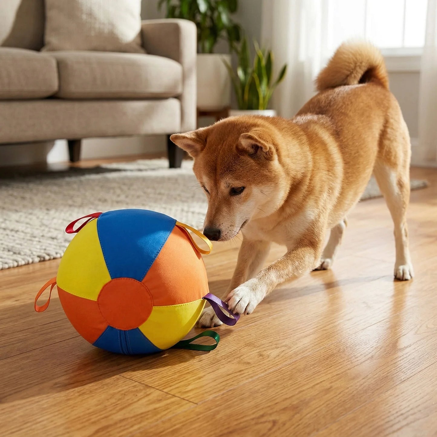 Giant Herding Ball with Straps Set Chew Resistant Fabric Dog Ball Inflatable Big Ball for Medium Large Dogs Golden Retriever