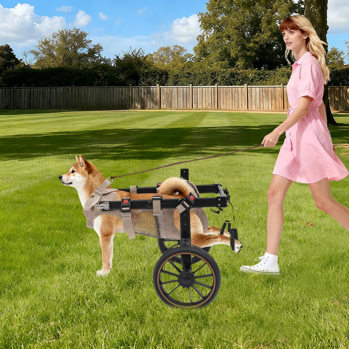 Adjustable Aluminum Alloy 2-Wheel Dog Wheelchair, Hind Leg Support Pet Rehabilitation Walking Aid Trolley, Supports Dogs Up to 65kg XXL /L for Injured, Paralyzed, Arthritic Dogs