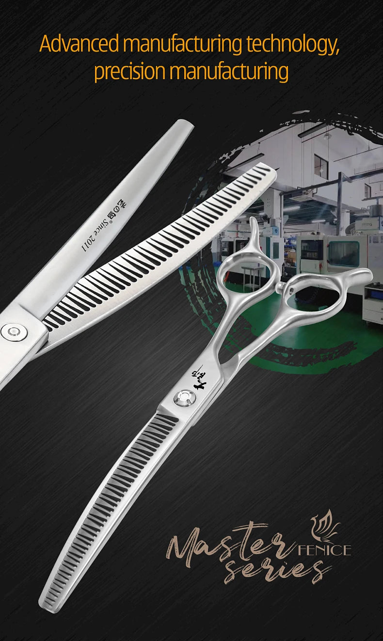 Fenice Master Series 7.0 Inch JP440C 3D Gradient Traceless Teeth Pet Curved Natural/Chunker Scissors Specialised for Pet Groomer