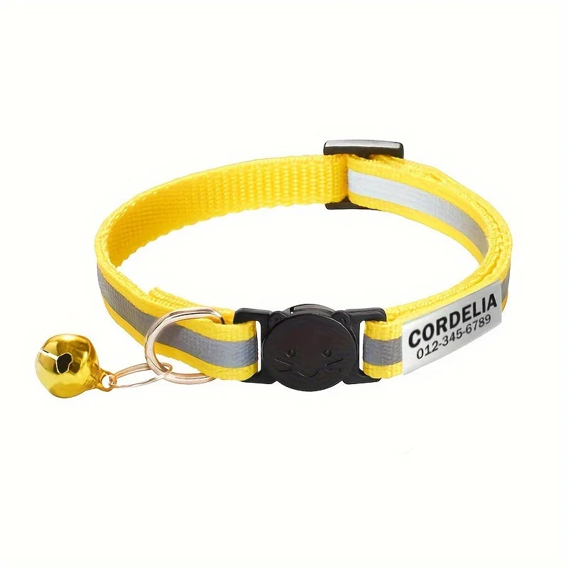 Personalized Reflective Cat Collar Safety Breakaway Cats Collars with Bell Quick Release ID Nameplate Necklace Free Engraving