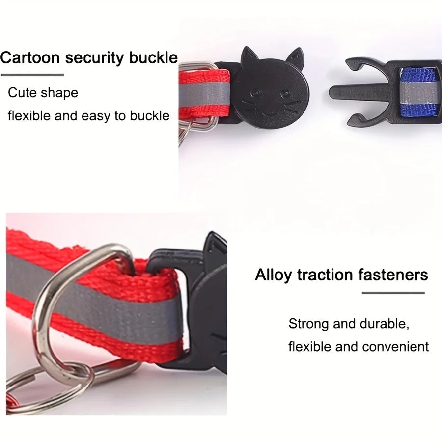 Personalized Reflective Cat Collar Safety Breakaway Cats Collars with Bell Quick Release ID Nameplate Necklace Free Engraving