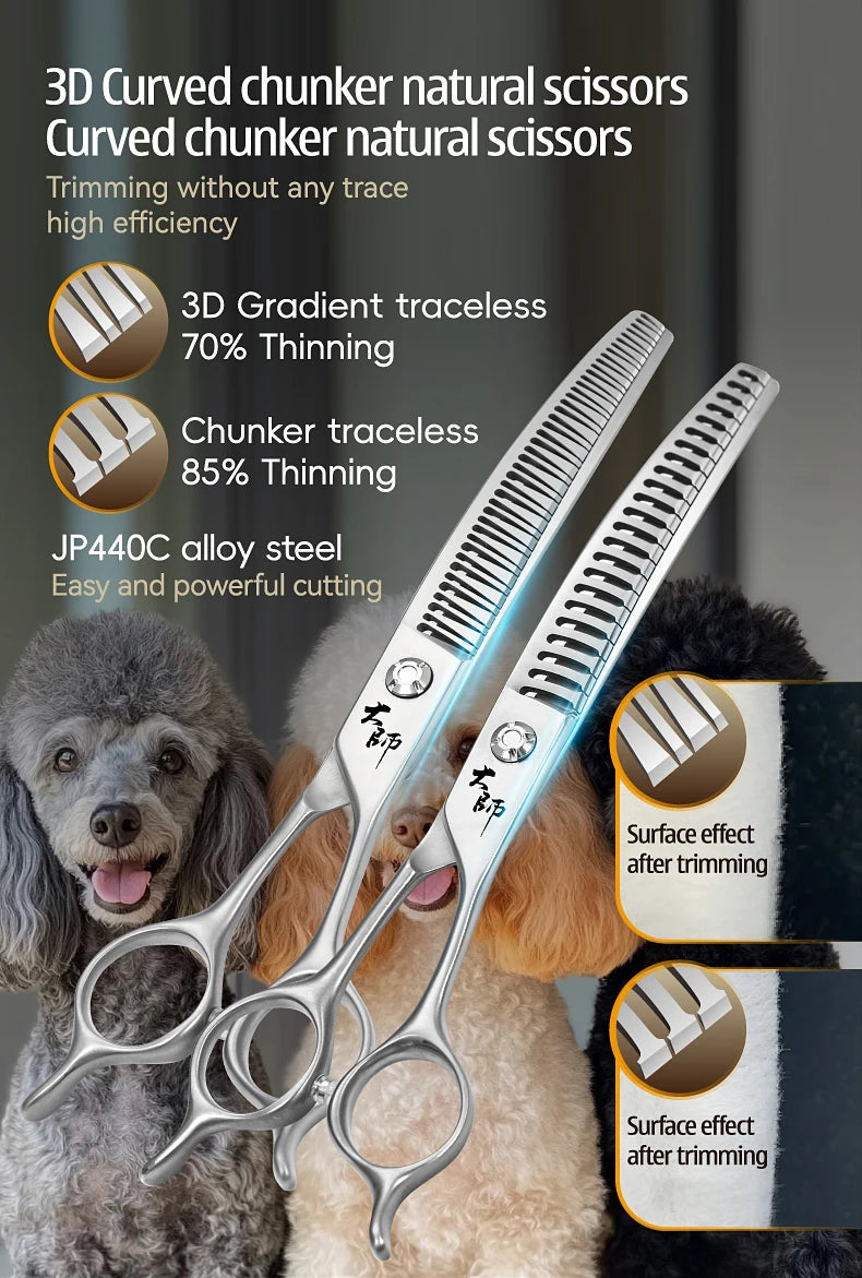 Fenice Master Series 7.0 Inch JP440C 3D Gradient Traceless Teeth Pet Curved Natural/Chunker Scissors Specialised for Pet Groomer