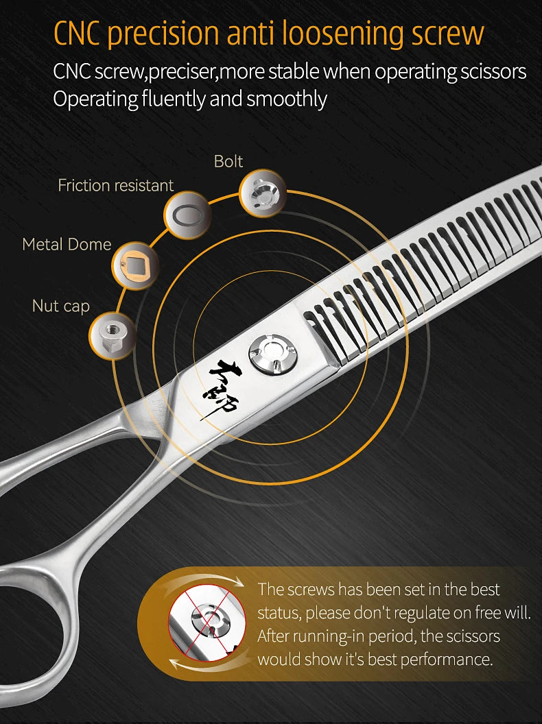 Fenice Master Series 7.0 Inch JP440C 3D Gradient Traceless Teeth Pet Curved Natural/Chunker Scissors Specialised for Pet Groomer