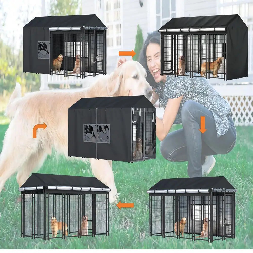 Outdoor Dog Kennel Cover - ull Coverage or 8'Dx4'Wx6'H Dog Cages, 600D Heavy Duty Waterproo Kennel Cover, Black