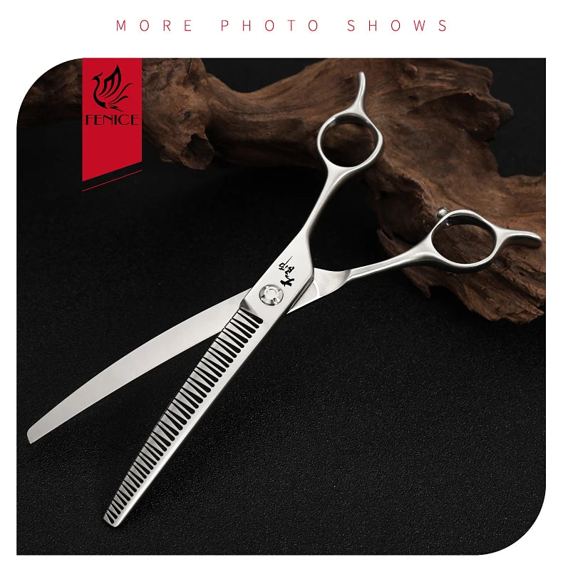 Fenice Master Series 7.0 Inch JP440C 3D Gradient Traceless Teeth Pet Curved Natural/Chunker Scissors Specialised for Pet Groomer