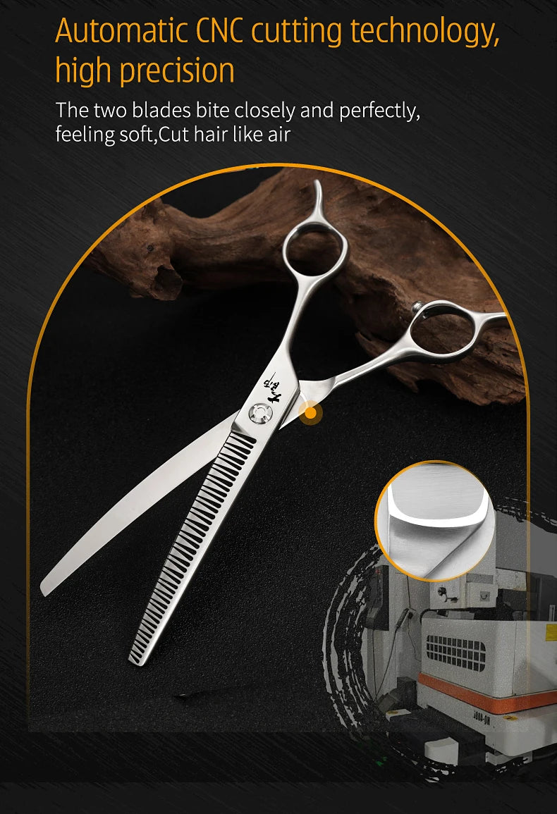 Fenice Master Series 7.0 Inch JP440C 3D Gradient Traceless Teeth Pet Curved Natural/Chunker Scissors Specialised for Pet Groomer