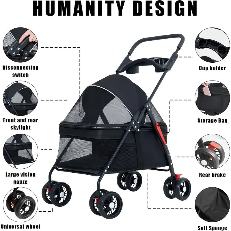 Pet Stroller Dogs Cats Teddy Bear Baby Stroller Small Pet Stroller Light and Foldable Suitable Outdoor Travel Dog Cat Supplies