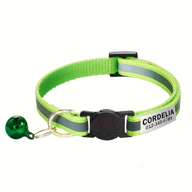 Personalized Reflective Cat Collar Safety Breakaway Cats Collars with Bell Quick Release ID Nameplate Necklace Free Engraving