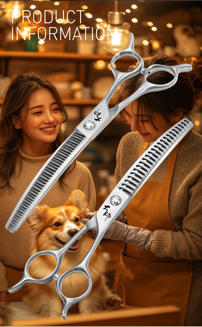 Fenice Master Series 7.0 Inch JP440C 3D Gradient Traceless Teeth Pet Curved Natural/Chunker Scissors Specialised for Pet Groomer