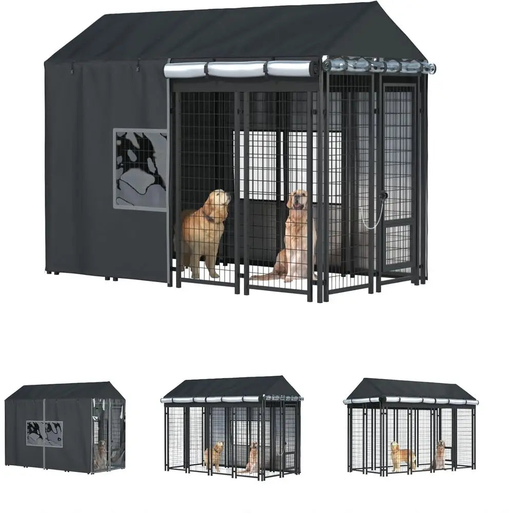 Outdoor Dog Kennel Cover - ull Coverage or 8'Dx4'Wx6'H Dog Cages, 600D Heavy Duty Waterproo Kennel Cover, Black