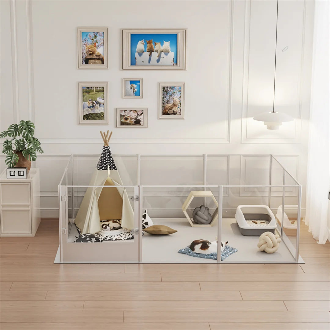 Ex-Large Clear Acrylic Dog Playpen Waterproof Pet Exercise Fence with Whelping Pad Dog Playpen Exercise Fence for Cats And Dogs
