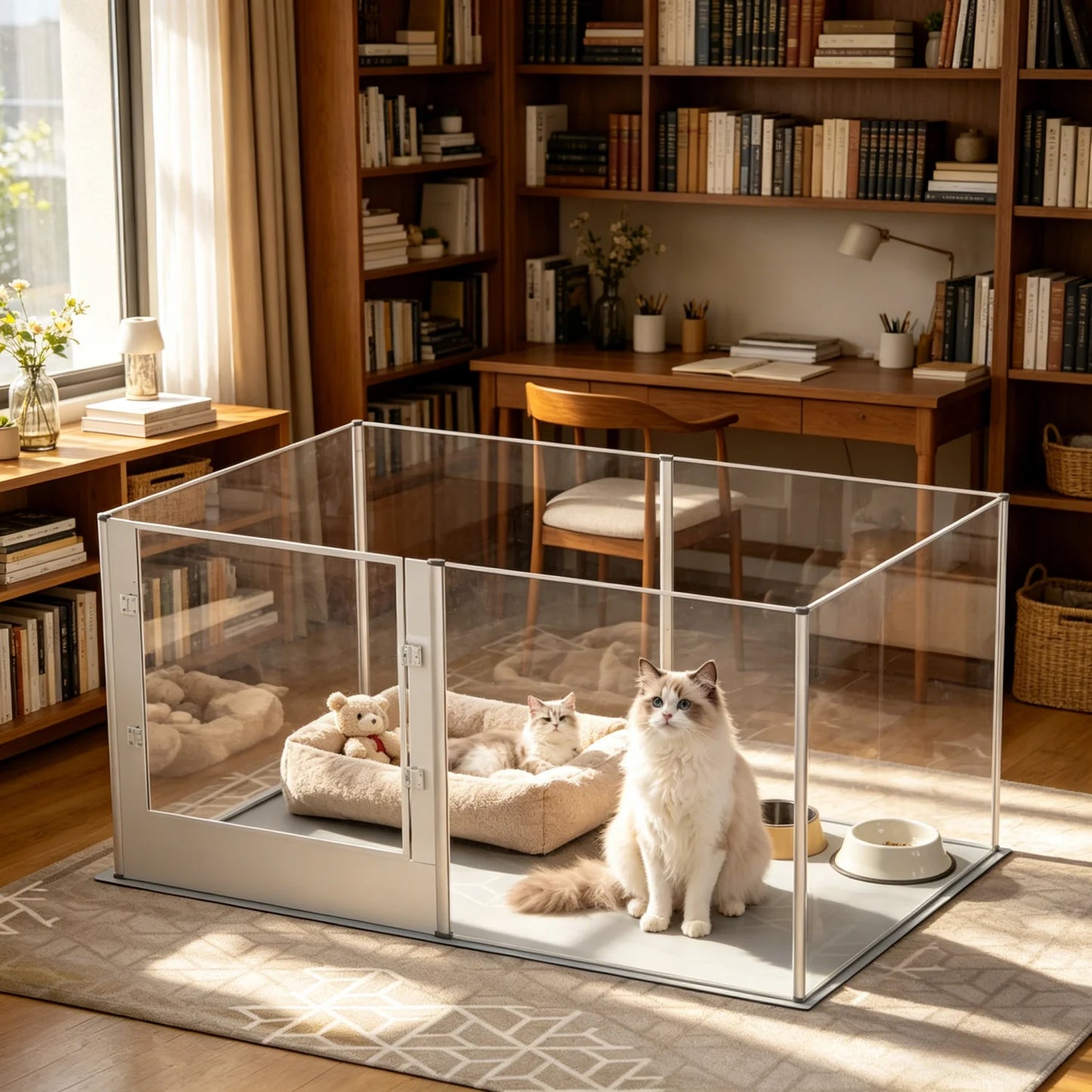 Large Acrylic Dog Playpen Fence for Indoor, Pet Kennels Crate Whelping Box with Waterproof Mat Dog Fences Exercise Pens, 6 Panel